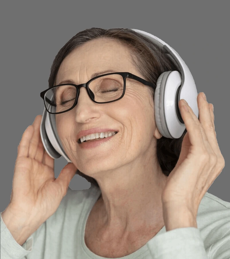 person wearing headphones listening to audio